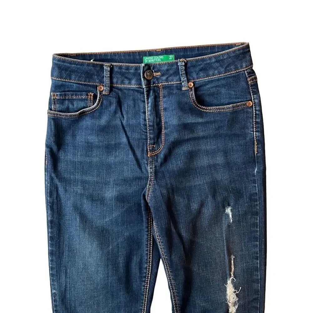 United Colors Of Benetton Women's Blue Distressed Casual Straight Jeans Size 27